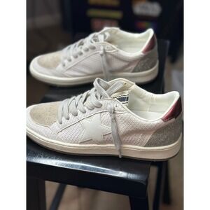 Paz Star Sneakers Womens 8.5 White Silver Rose Gold Excellent Glitter Snakeskin